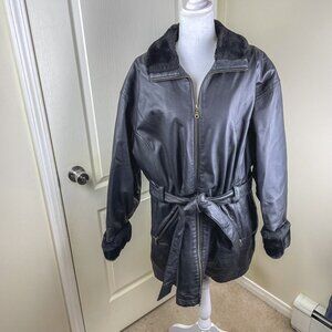 Vintage Wilson Leather Jacket Black Thinsulate Long Heavyweight Coat w/Fur XXL